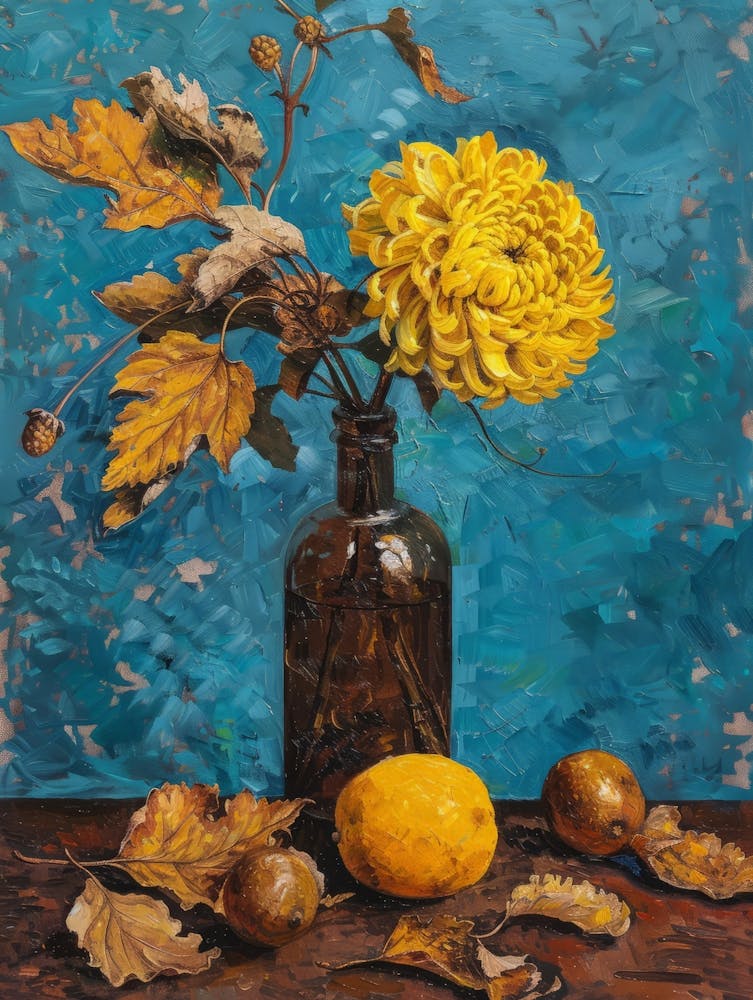 Yellow Chrysanthemum In A Bottle