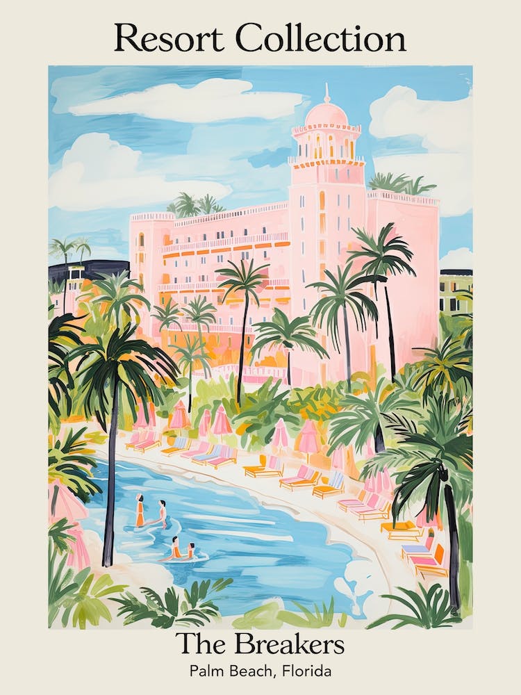 Poster Of The Breakers   Palm Beach, Florida   Resort Collection Storybook Illustration 1