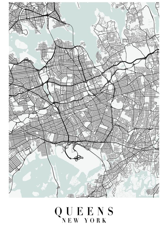 Queens New York Street Map Minimal Color