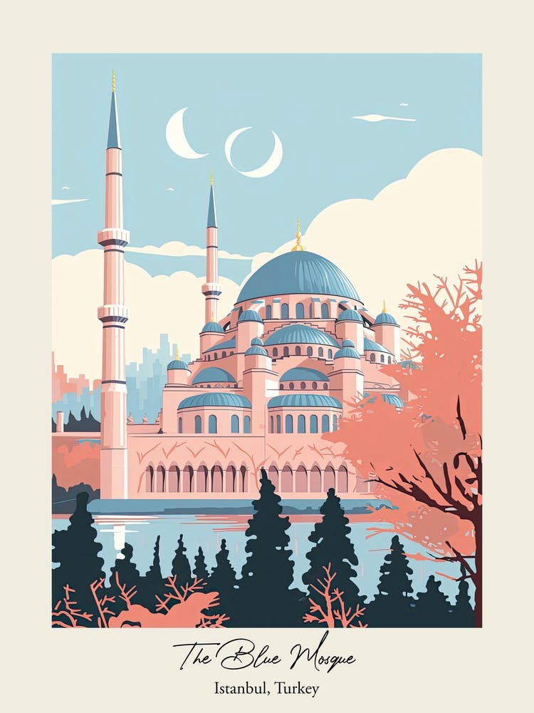 The Blue Mosque   Istanbul, Turkey   Cute Botanical Illustration Travel 2 Poster