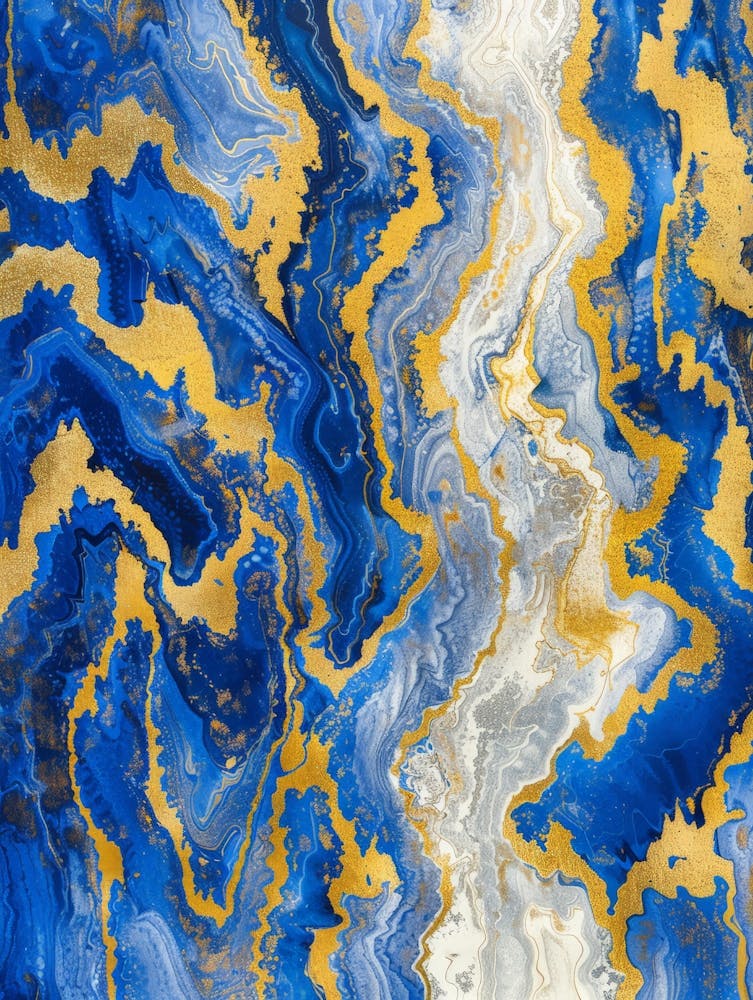 Blue And Gold Abstract Painting 7