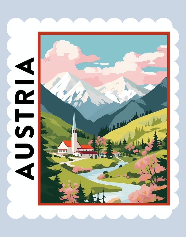 Austria 2 Travel Stamp Poster