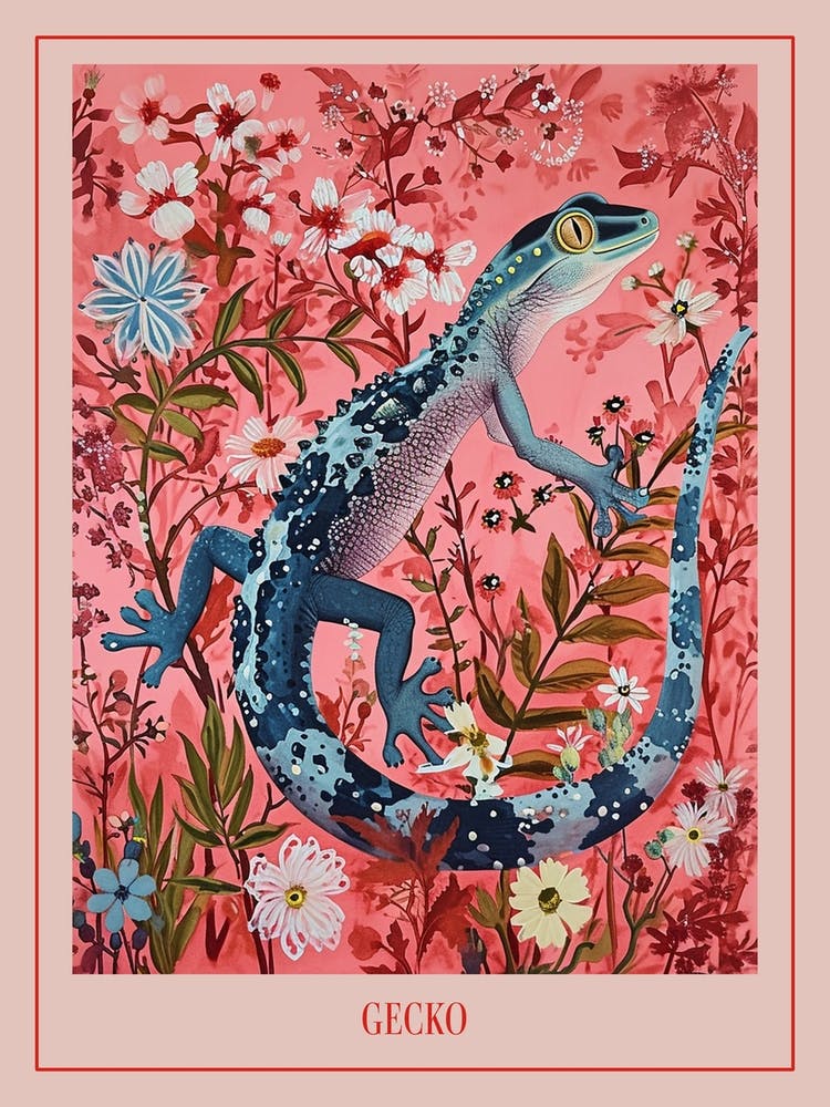 Floral Animal Painting Gecko 3 Poster