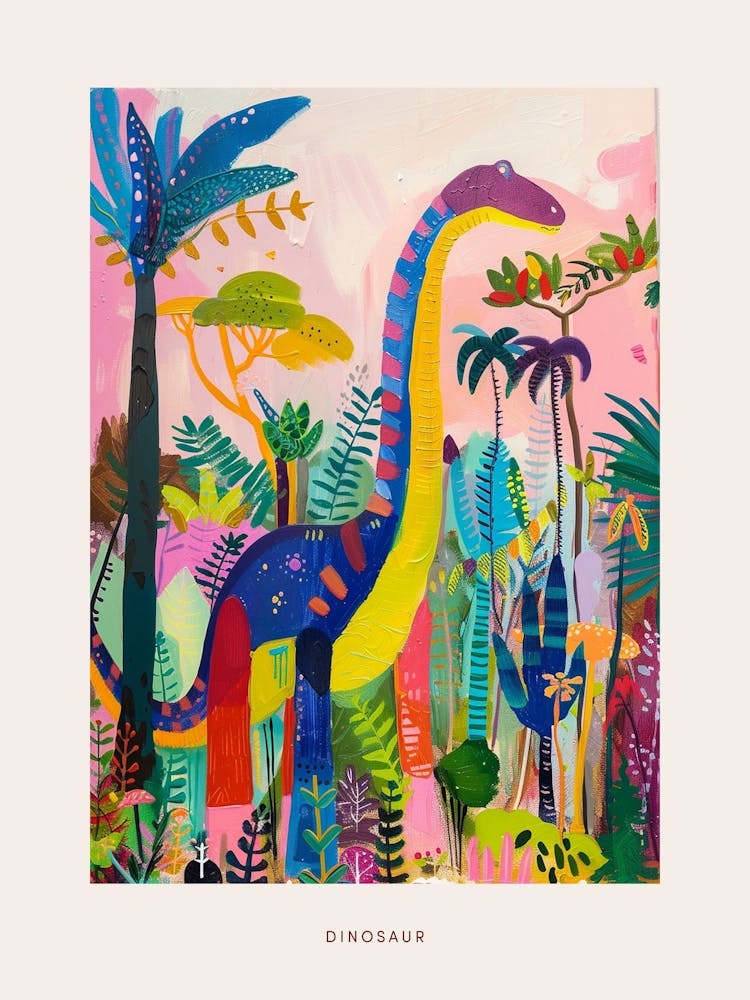 Colourful Dinosaur Pattern Painting Poster