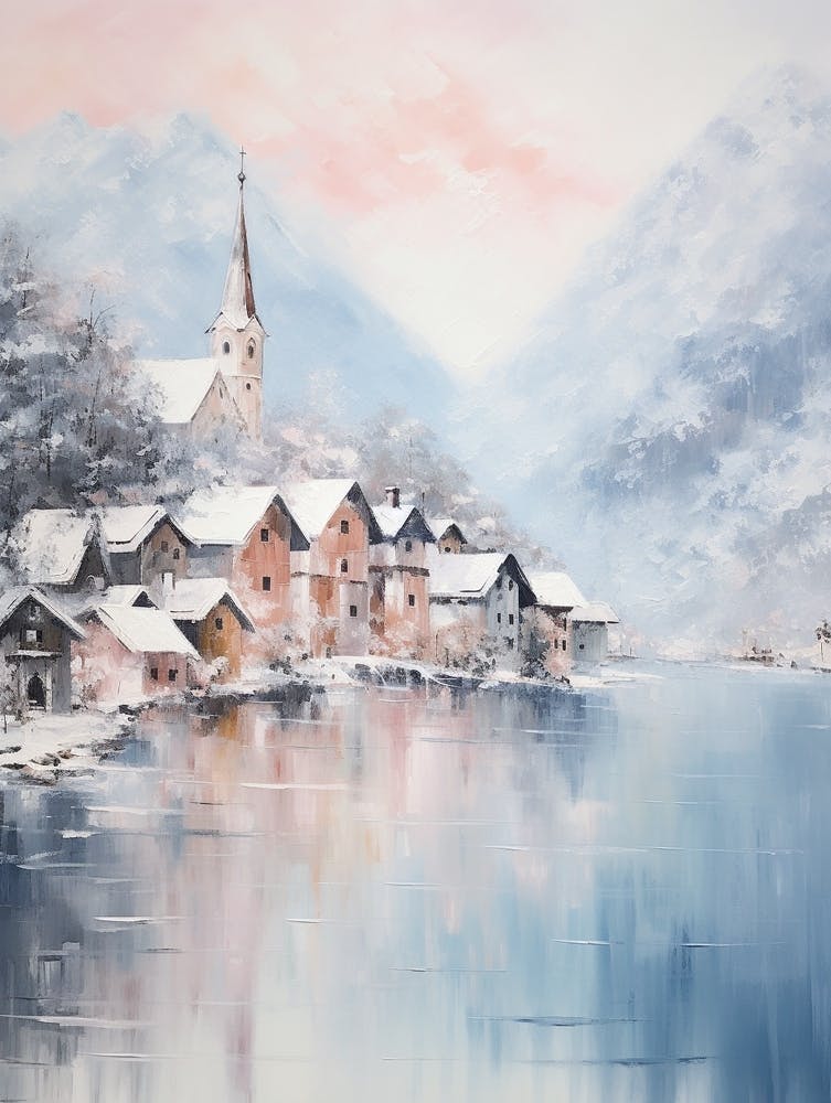 Dreamy Winter Painting Hallstatt Austria 1
