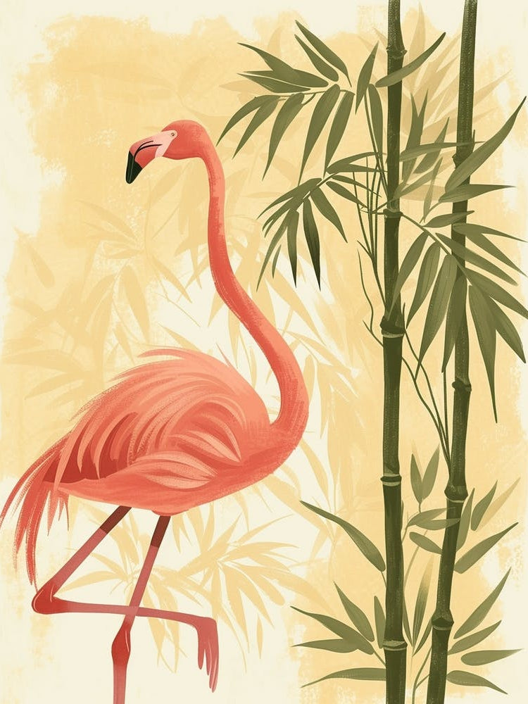 Jamess Flamingo And Bamboo Minimalist Illustration 1