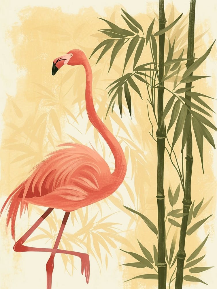 Jamess Flamingo And Bamboo Minimalist Illustration 1