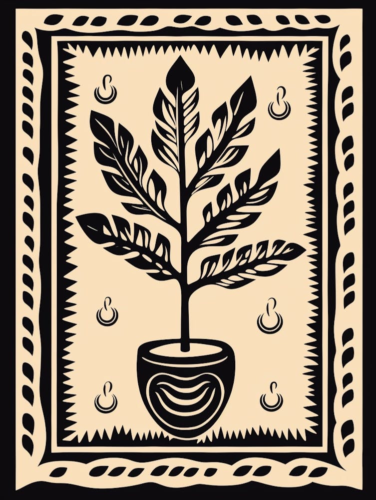 S/W-Pflanzenillustration ZZ-Pflanze 14