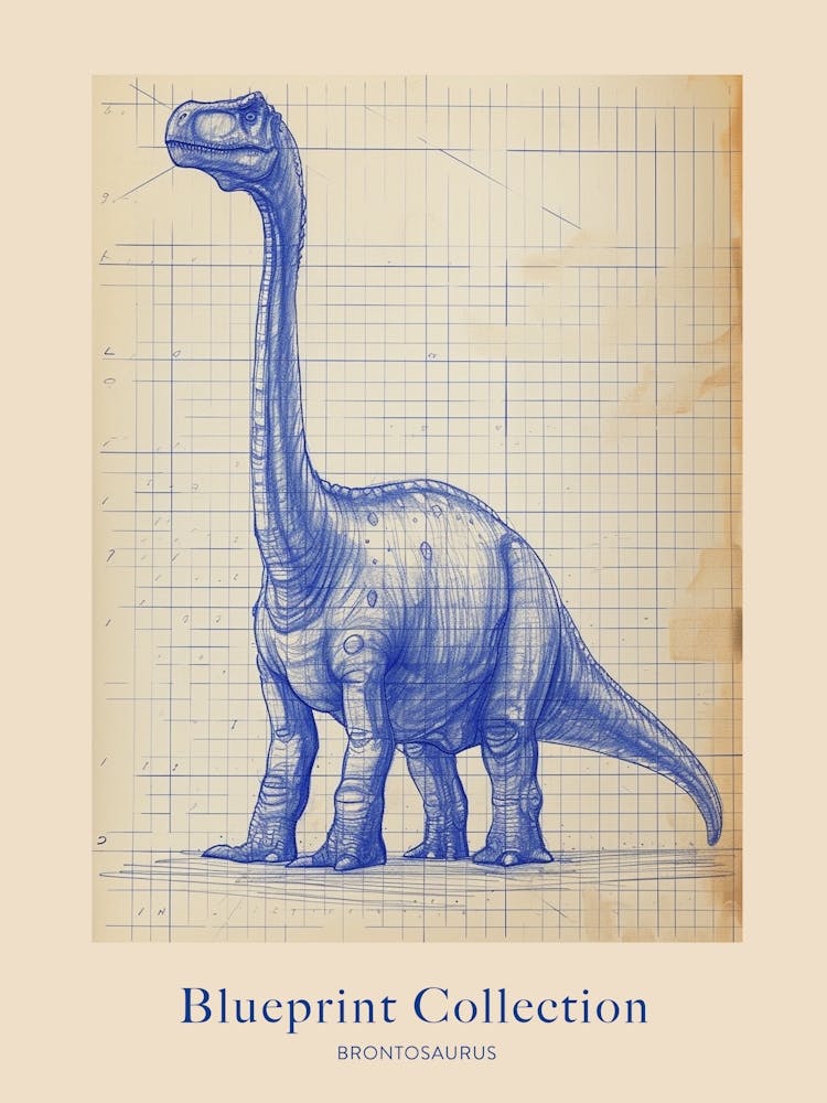Brontosaurus Dinosaur Blue Print Sketch 1 Poster