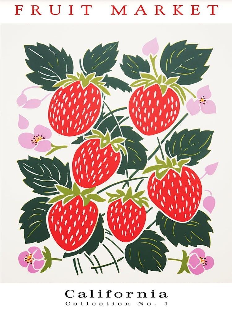 Strawberry Fruit Poster Gift California Market