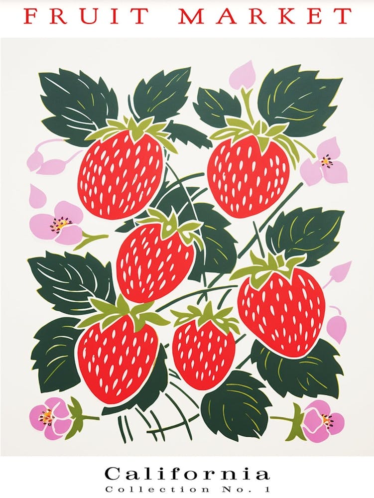 Strawberry Fruit Poster Gift California Market