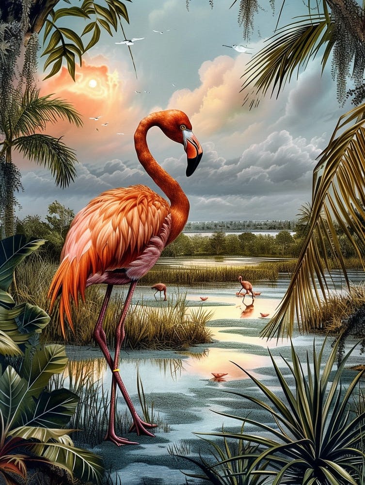 Greater Flamingo Salt Pans And Lagoons Tropical Illustration 3