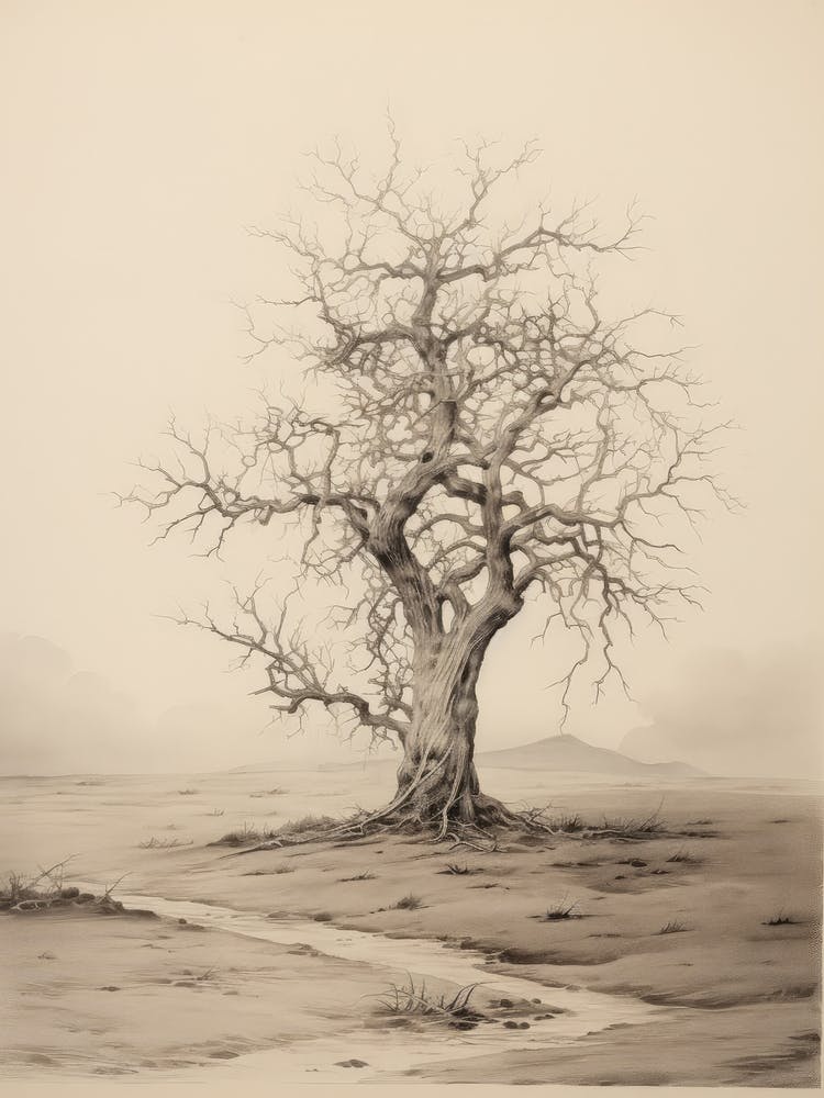 Neutral Rustic Tree Sketch