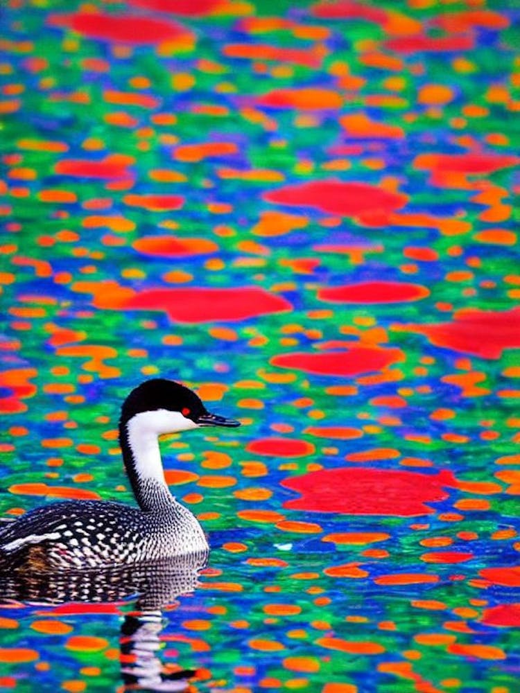 Grebe 2 Yayoi Kusama Style Illustration Bird