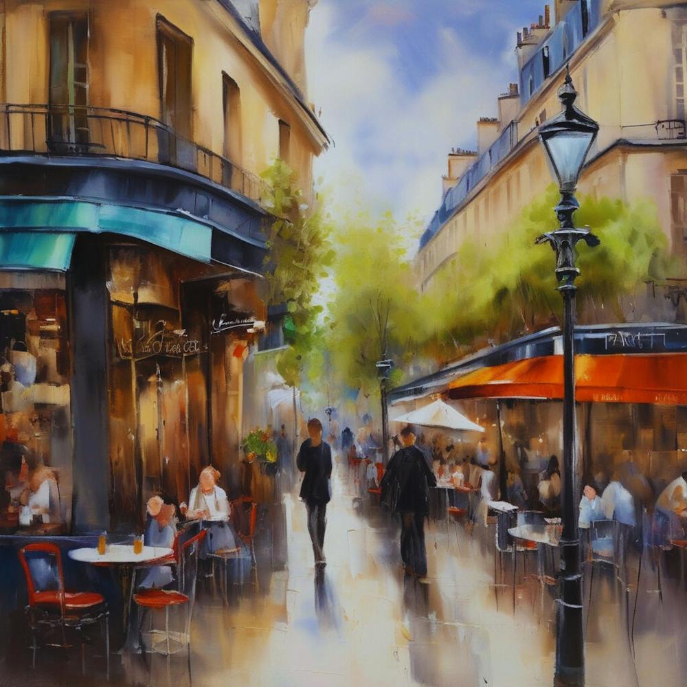 Paris cafes, France spring, spring oil paintings, pedestrians on the street, spring clothes, Paris prints, travel gifts, Paris posters.4 9