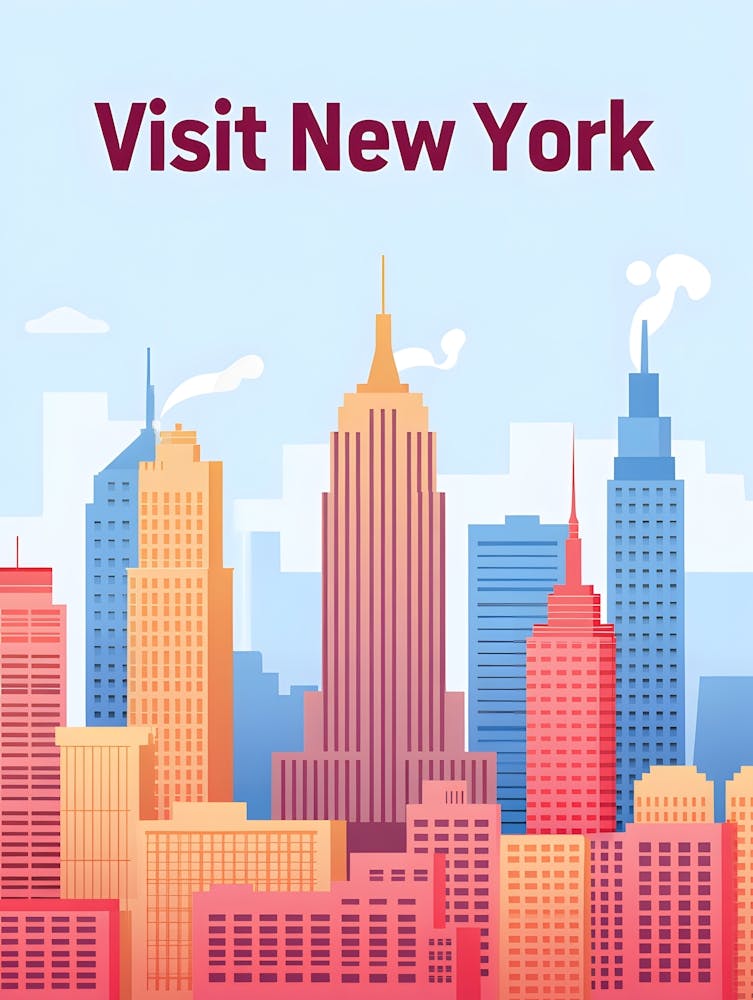 Visit New York Travel Poster - Modern Colorful City