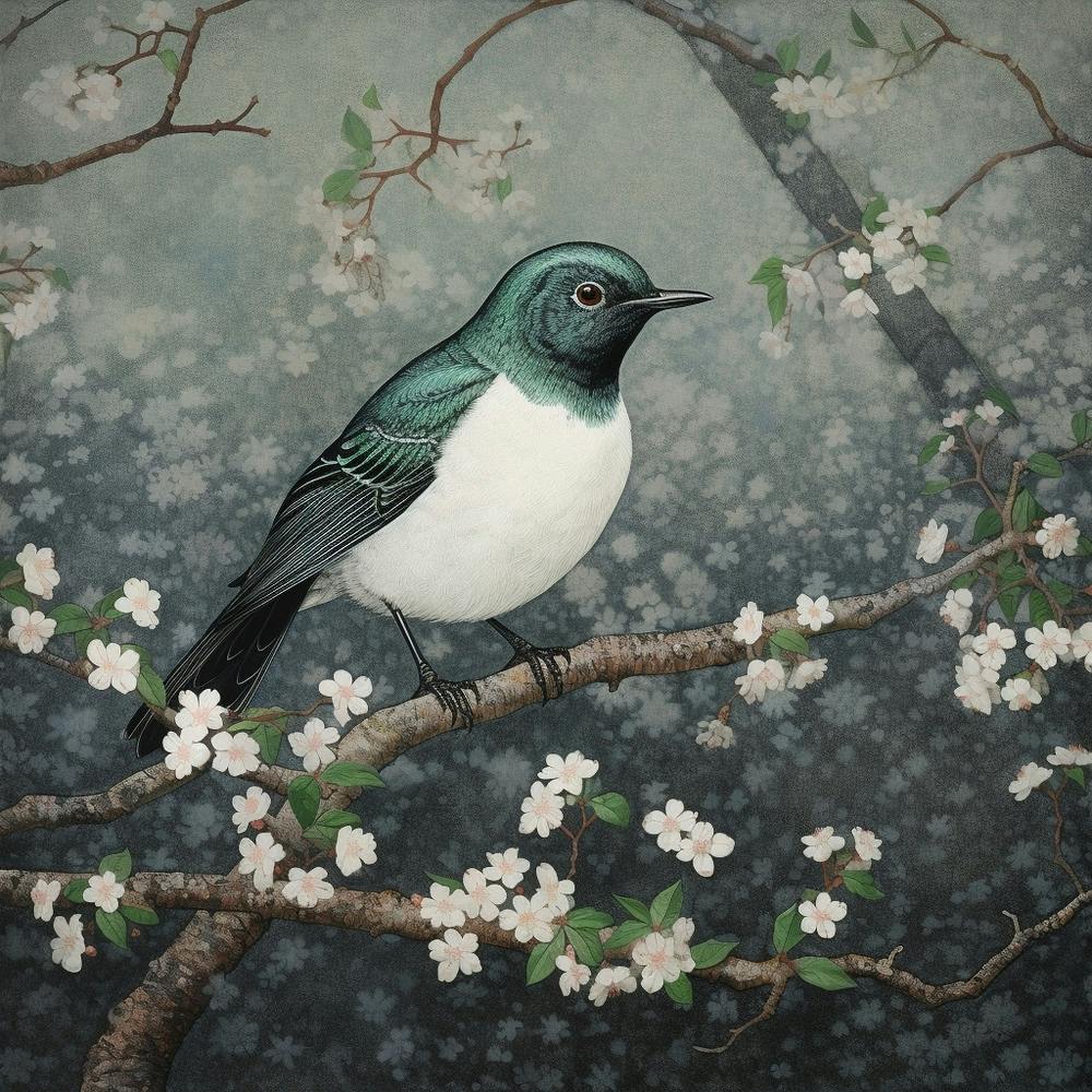 Ohara Koson Inspired Bird Painting Robin 1 Square