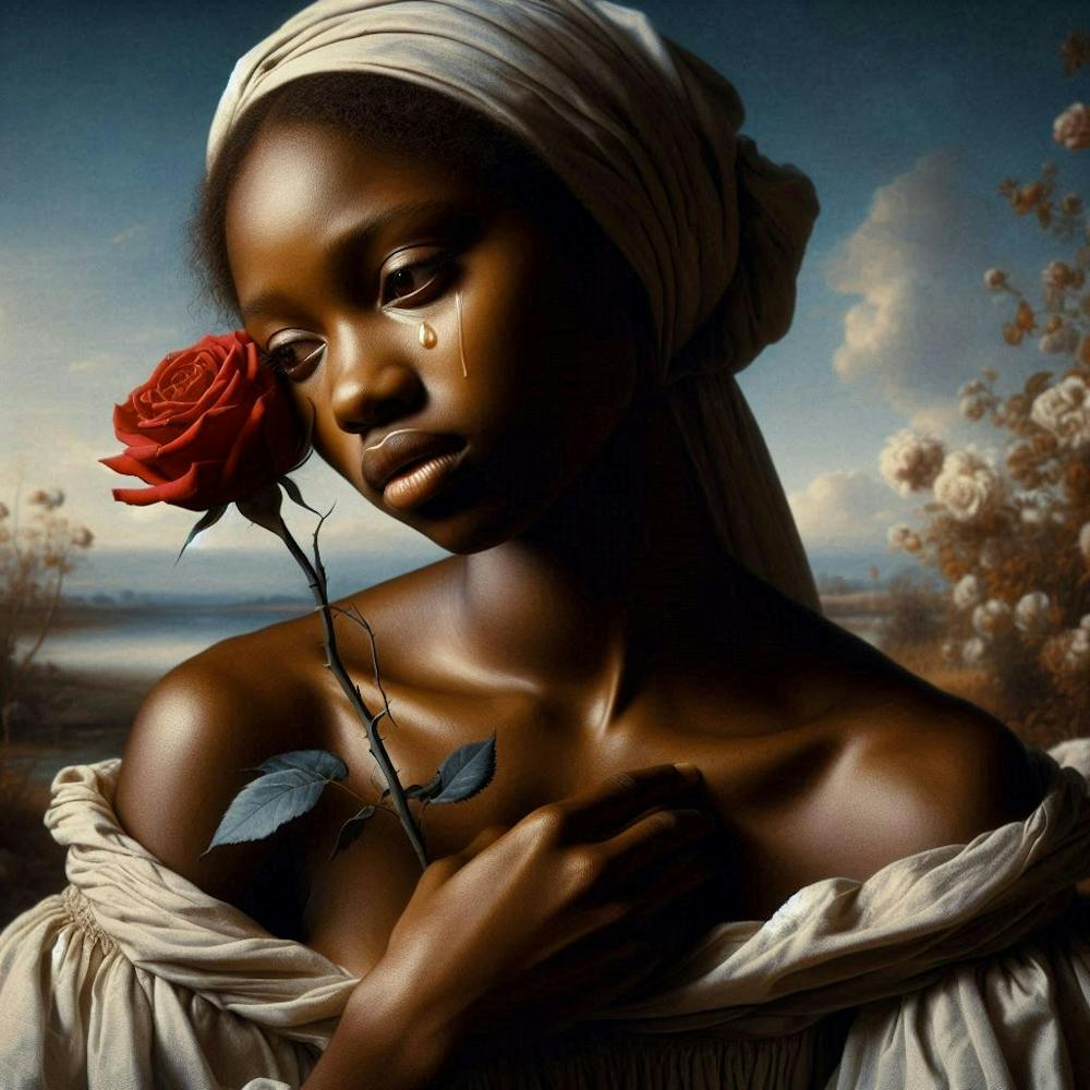 Forlorn Love - Woman Holding A Rose