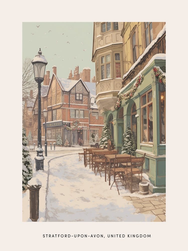 Vintage Winter Poster Stratford Upon Avon United Kingdom 1