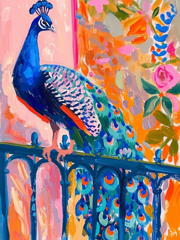 Brushstrokes Peacock On A Balcony  2
