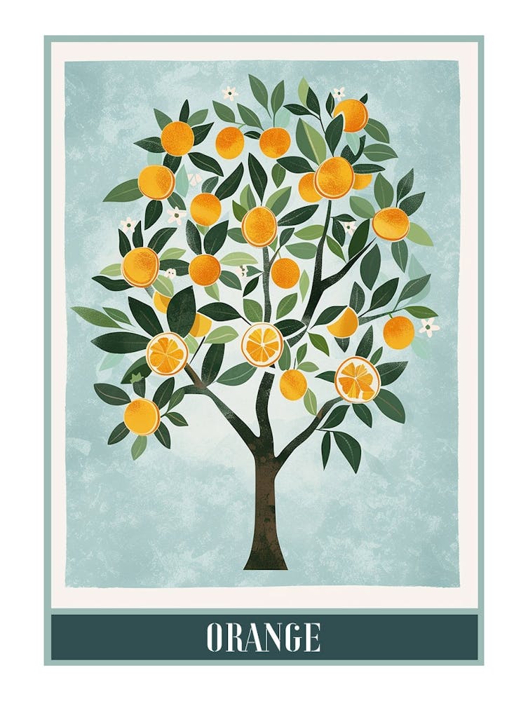 Orange Tree Flat Illustration 4 Poster