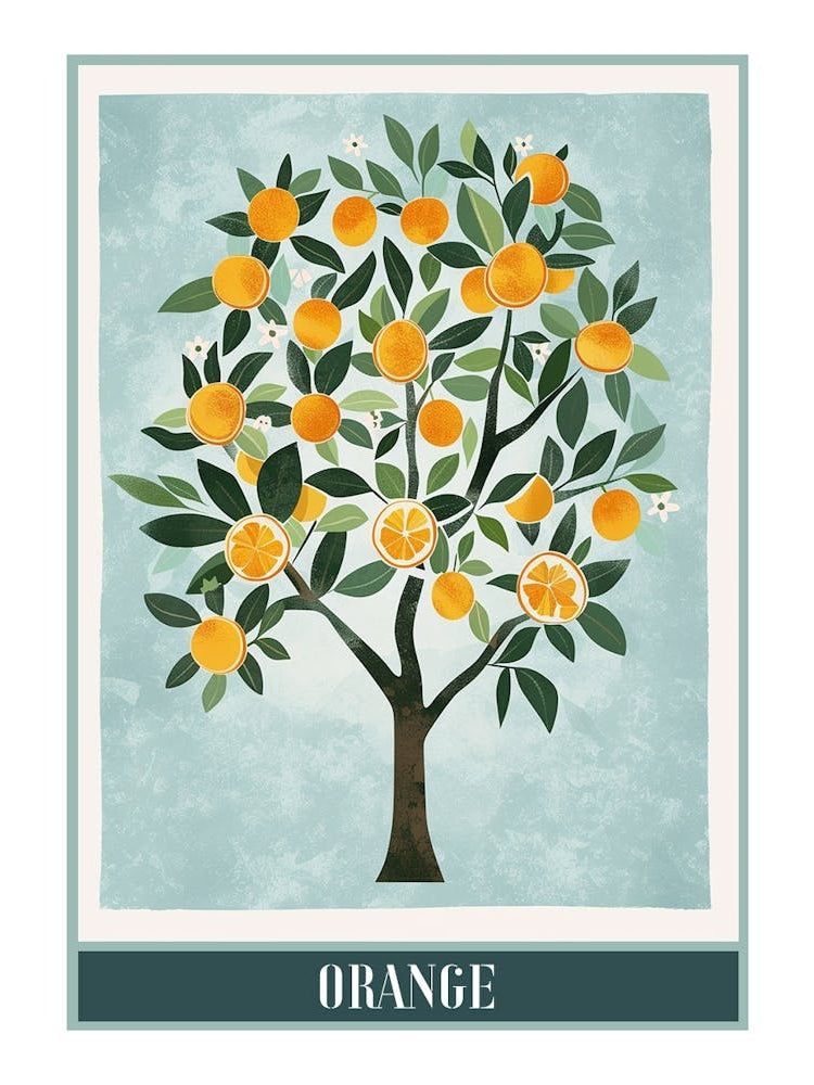 Orange Tree Flat Illustration 4 Poster