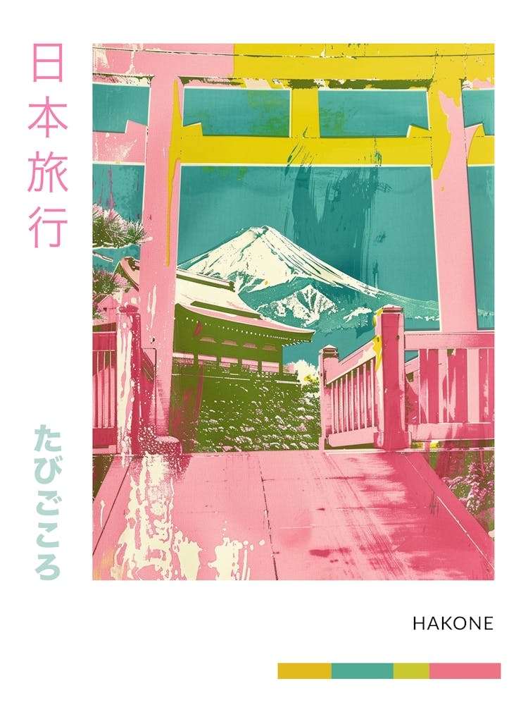 Hakone Japan Retro Duotone Silkscreen Poster 1