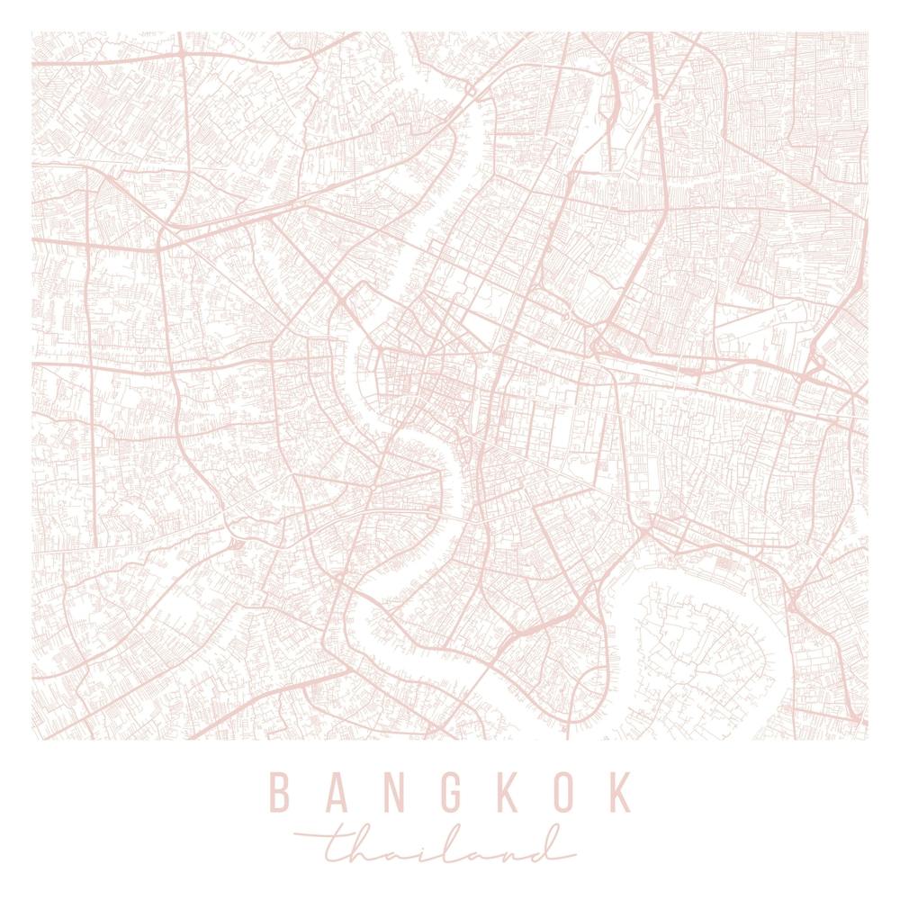 Bangkok Thailand Light Pink Minimal Street Map Square