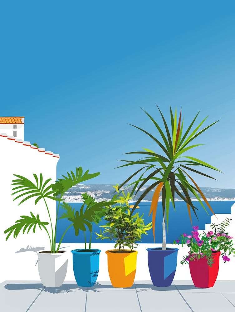 Potted Plants On The Balcony