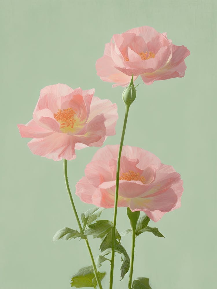 Pink Roses Flowers Acrylic Painting In Pastel Colours 3