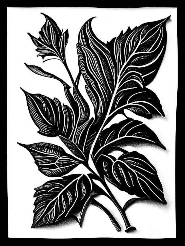 Stevia Leaf Linocut 2