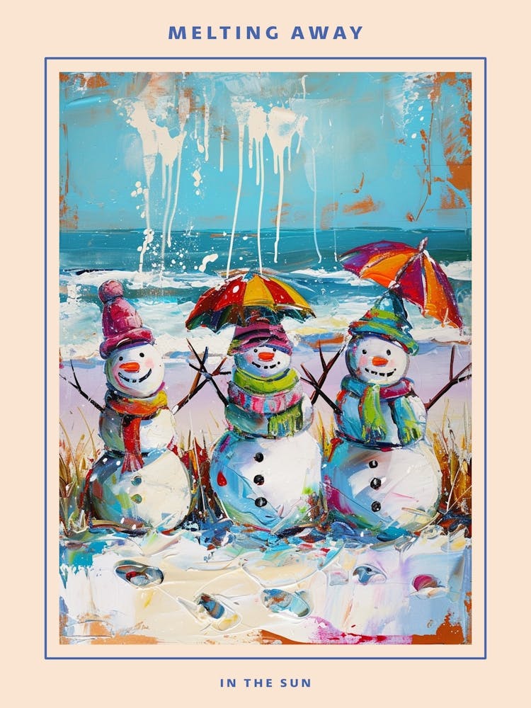 Snowmen On The Beach Painting Poster 4
