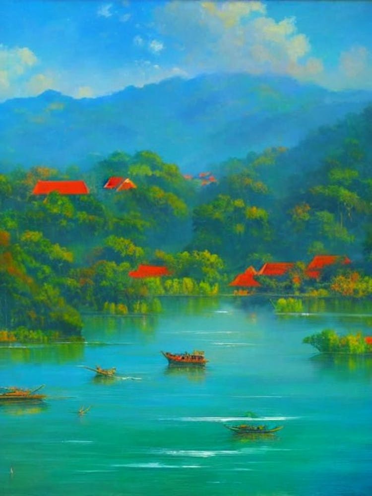Cat Ba National Park Vietnam Blue Oil Painting 1