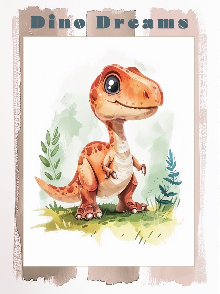 Cute Cartoon Dinosaur Watercolour 2 Poster