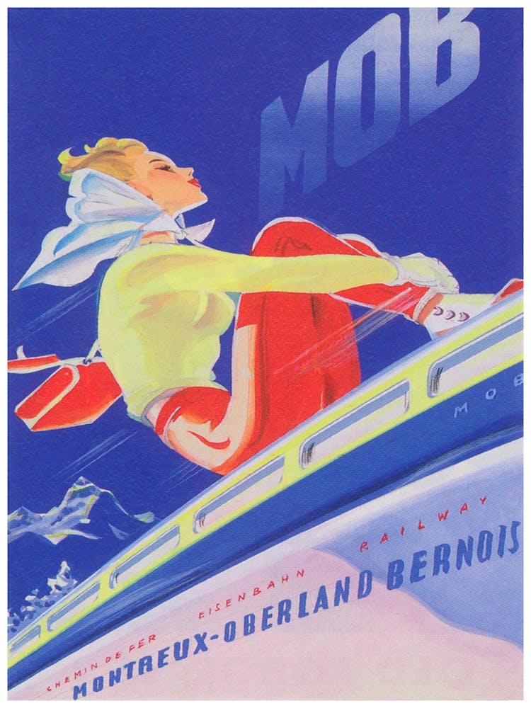 Woman on Train Vintage Ski Poster