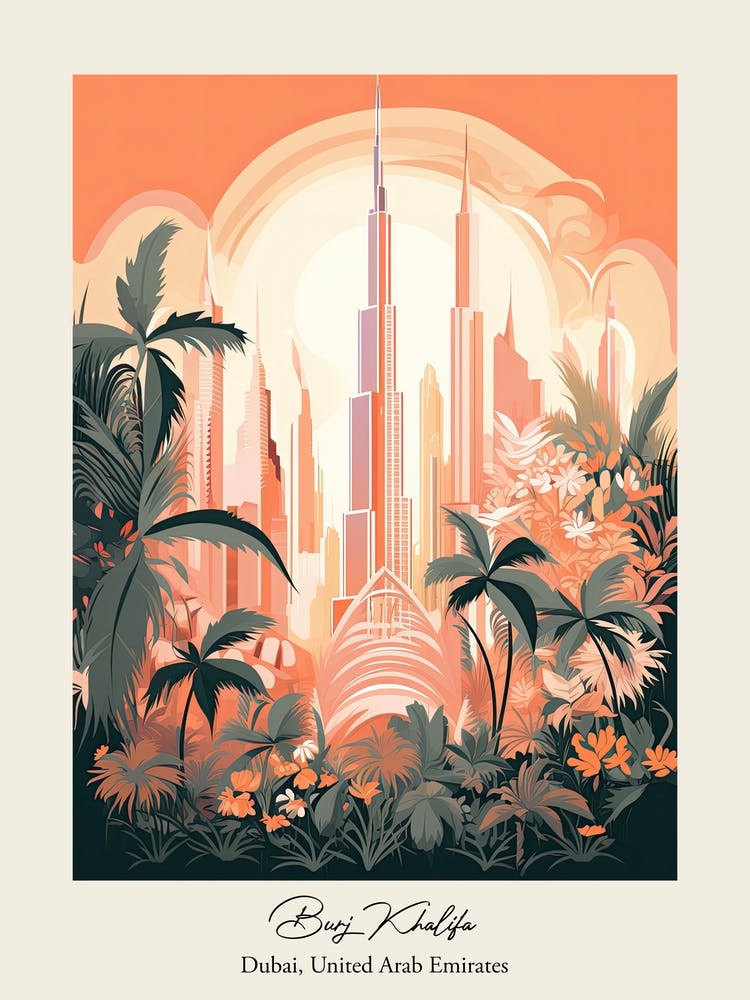 Burj Khalifa   Dubai, United Arab Emirates   Cute Botanical Illustration Travel 0 Poster