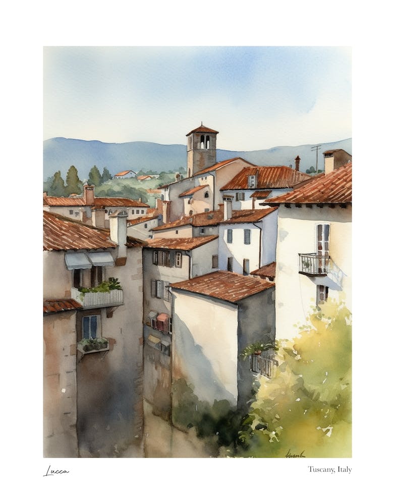 Lucca, Tuscany, Italy 4 Watercolour Travel Poster