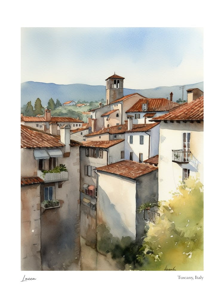 Lucca, Tuscany, Italy 4 Watercolour Travel Poster