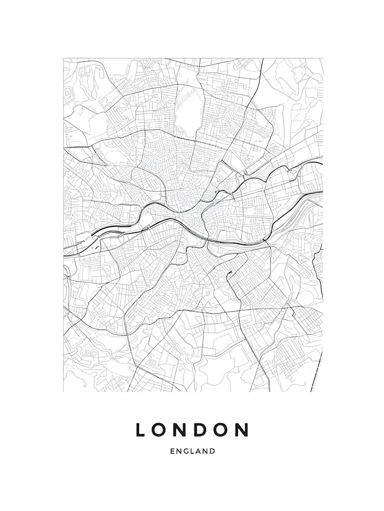 Minimalist London Map Print - Black and White City Wall