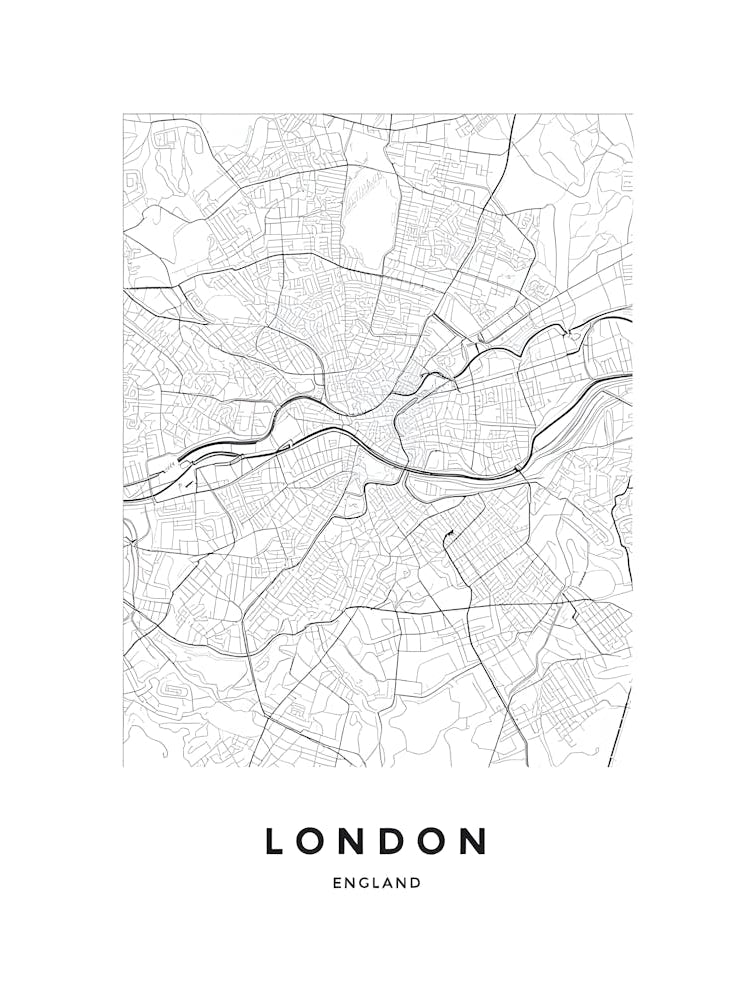 Minimalist London Map Print - Black and White City Wall