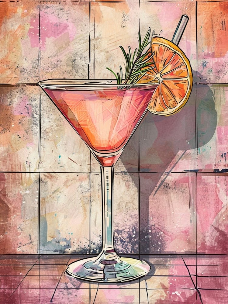Fruity Rosemary Cocktail Watercolour Inspired