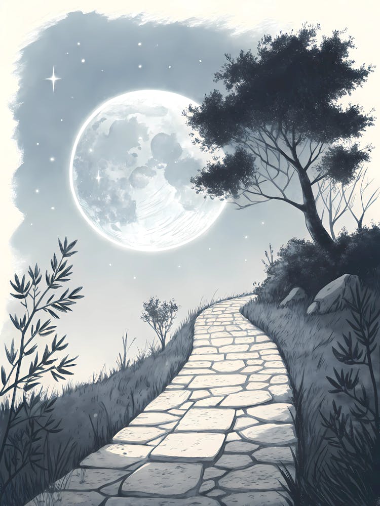 Minimalist Ink Sketch Of Moonlight Reflecting On