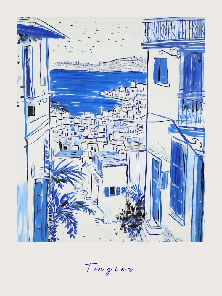 Tangier Morocco 3 Mittelmeerblaue Zeichnung Poster