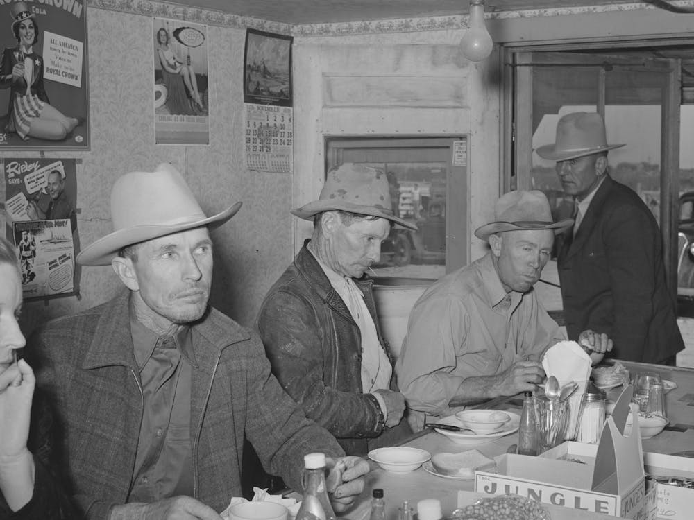 West Texans Dans un Restaurant, Vente aux Enchères de Bétail, San Angelo, Texas Par Russell Lee