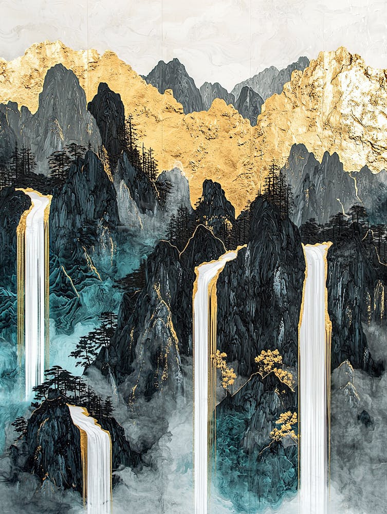 Altai Mountains Golden Peaks - Abstract Reflections