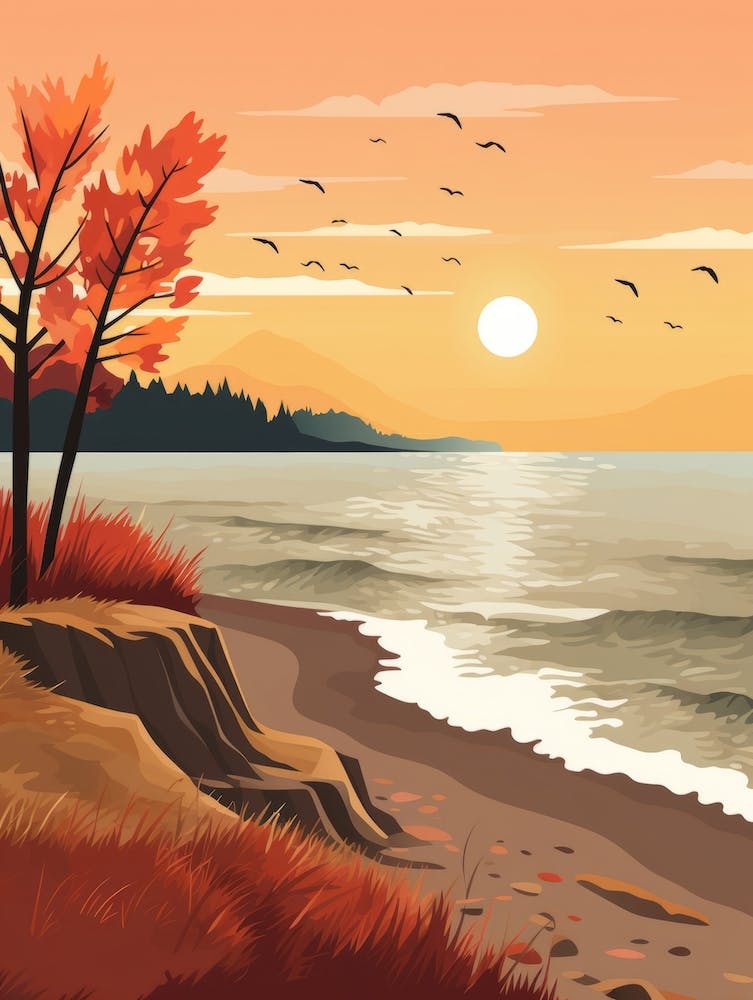 Autumn , Fall, Landscape, Inspired By National Park in the USA, Lake, Great Lakes, Boho, Beach, Minimalist Canvas Print, Travel Poster, Autumn Decor, Fall Decor 21