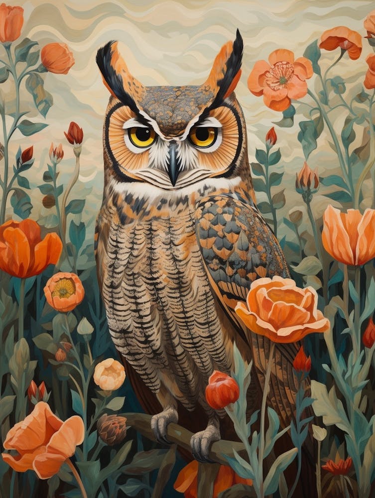 Grand-duc d'Amérique 4 - Peinture d'oiseau détaillée