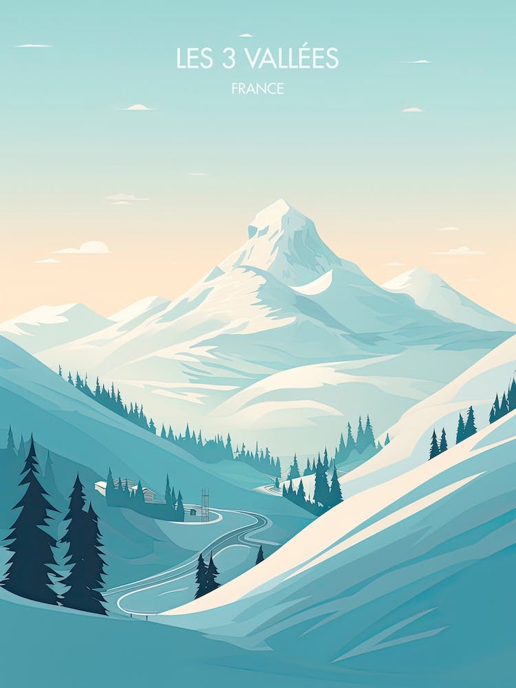 Poster Of Les 3 Vallees   France, Ski Resort Illustration 0