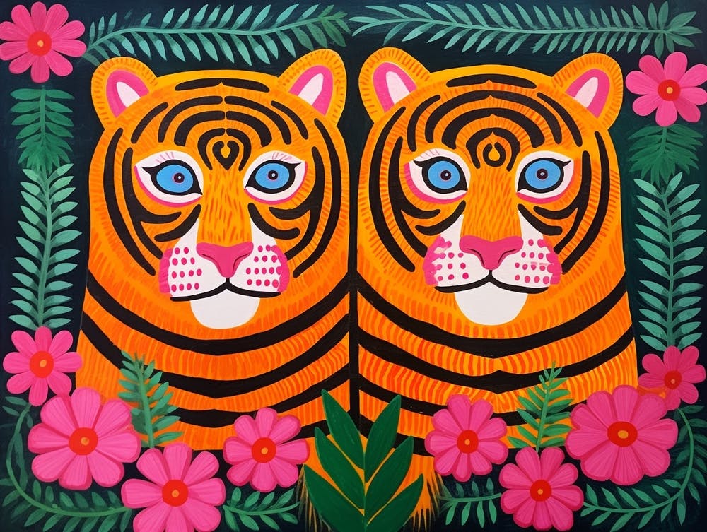 Bengal Tiger 3 Folk Style Animal Illustration