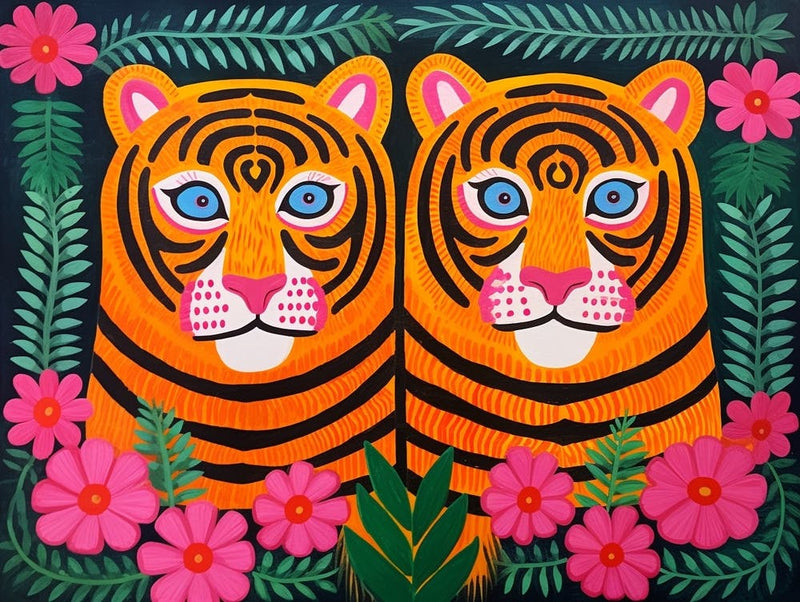 Bengal Tiger 3 Folk Style Animal Illustration